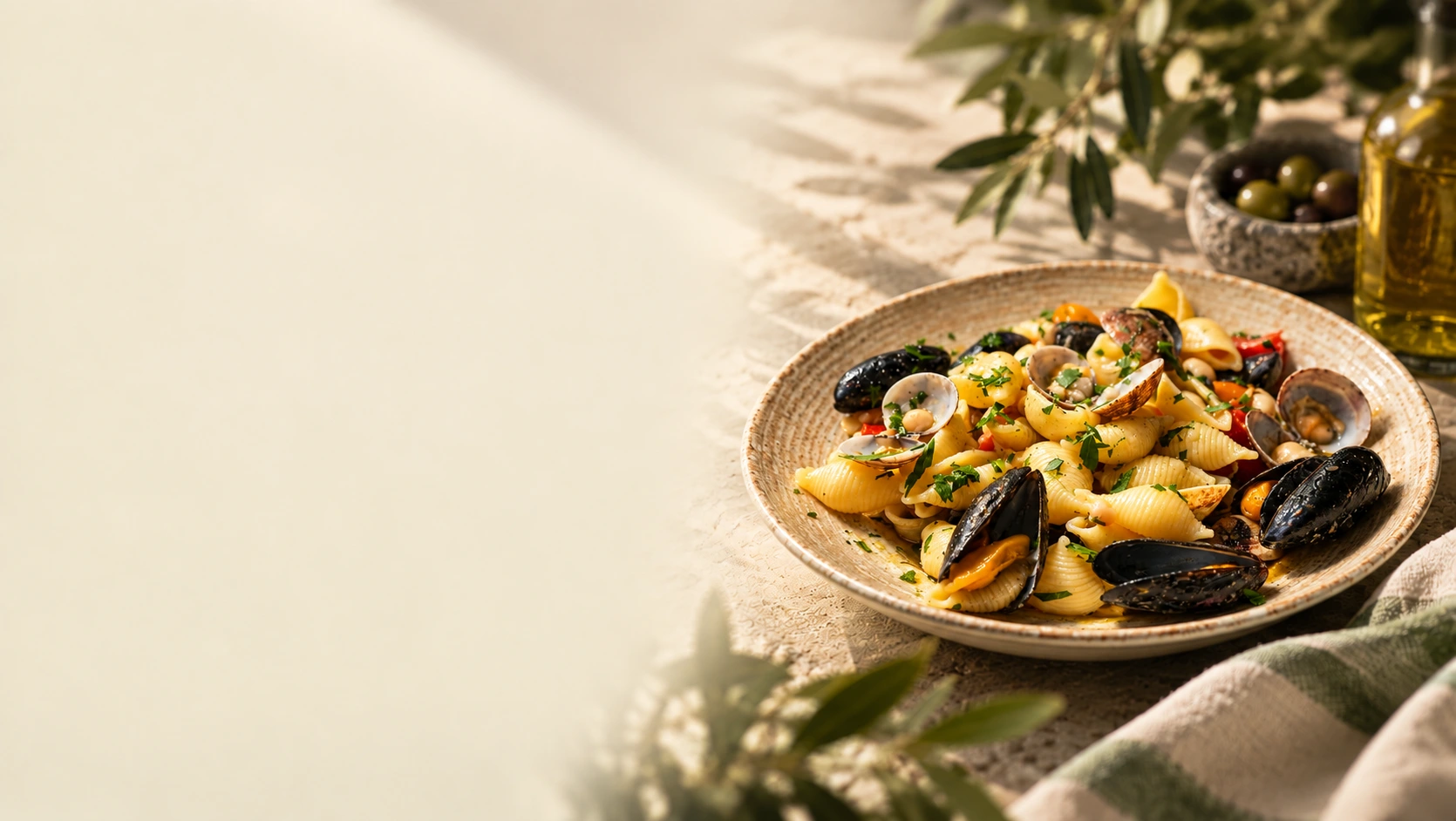 Pasta conchiglie con cozze e vongole